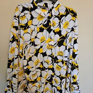 Karl Lagerfeld White, Black & Yellow Floral Button-Down Shirt
